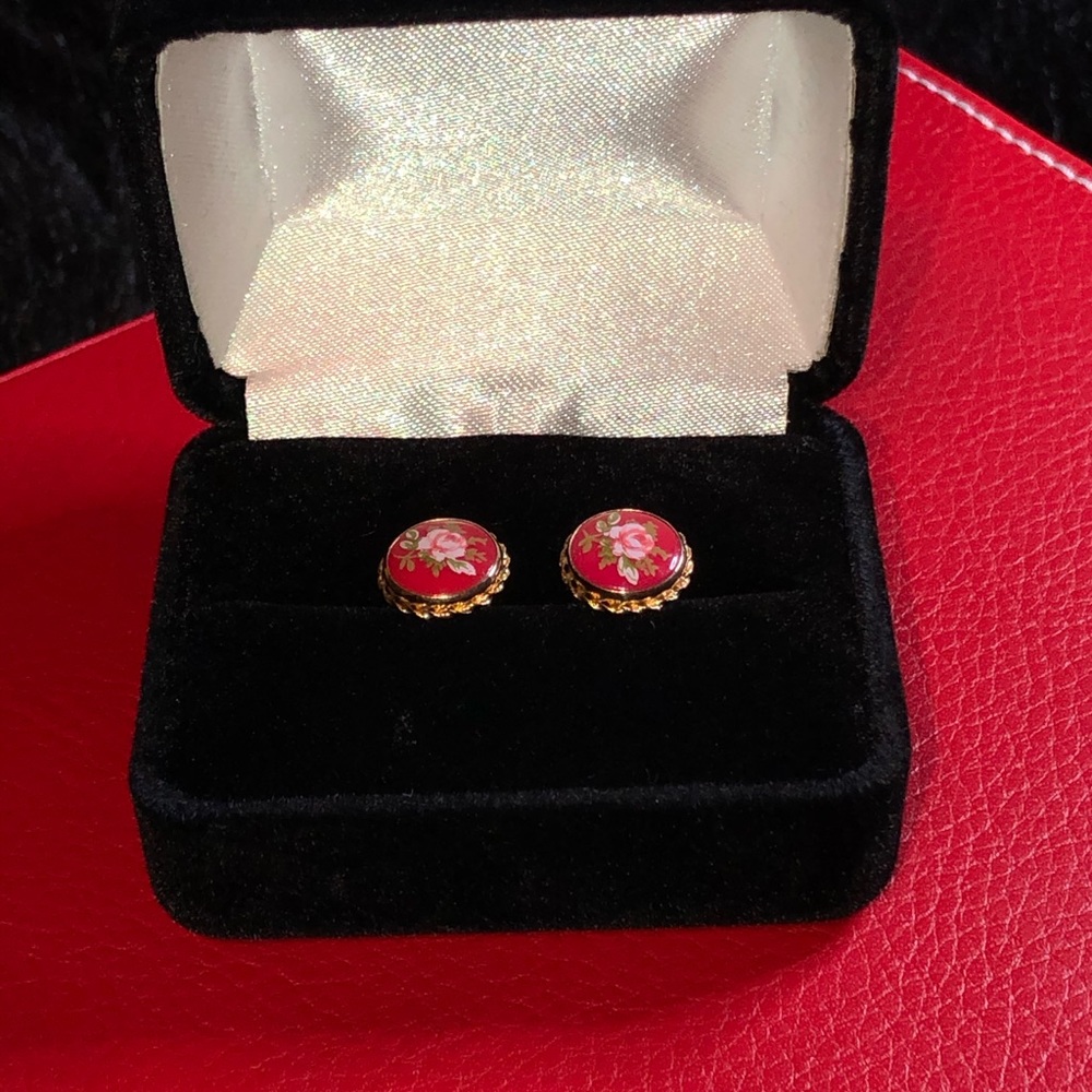 Oriental 10KT Gold Red Coral Earrings